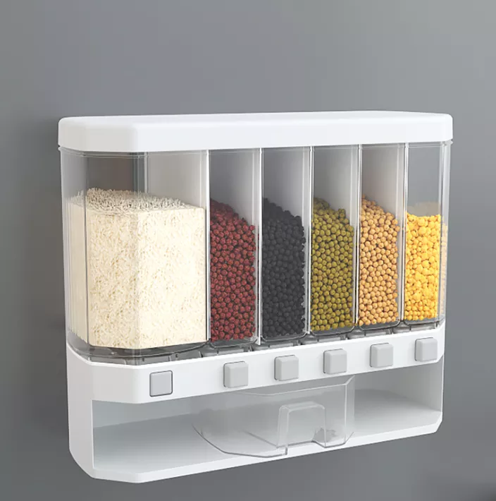 Wall Mounted Cereal Dispenser 6 Grid Dry Food Rice Dispenser - Application: Home
