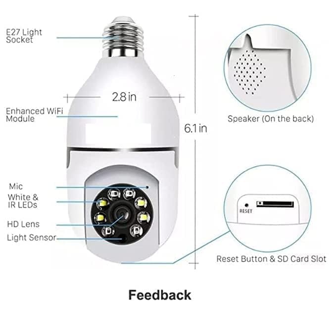 Wireless Surveillance Bulb Security IP Camera 1080P
