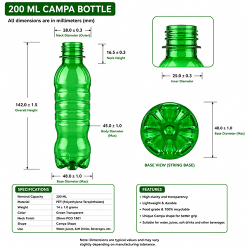 200 Ml Campa Pet Bottle - Color: Green