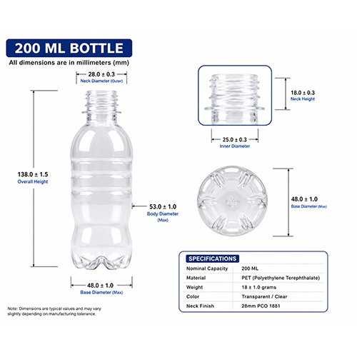 200 Ml Campa White Pet Bottle - Color: White/Clear