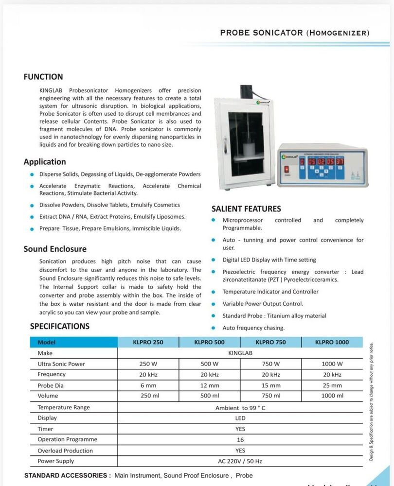 Probe Sonicator - Accuracy: 100 %