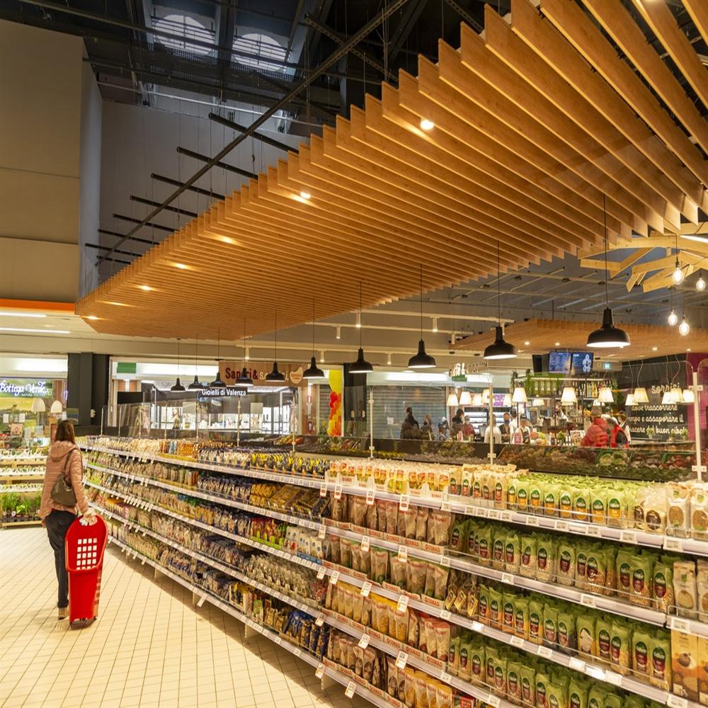 wooden baffle ceiling
