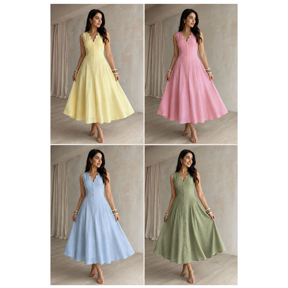 One Piece Dress With Flare Glazed Cotton