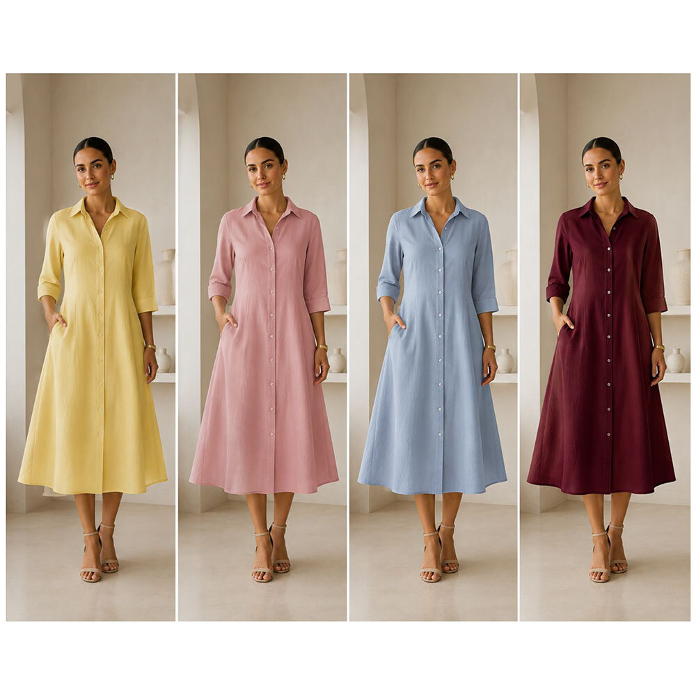 Full Sleeve Shirt Dress Glazed Cotton