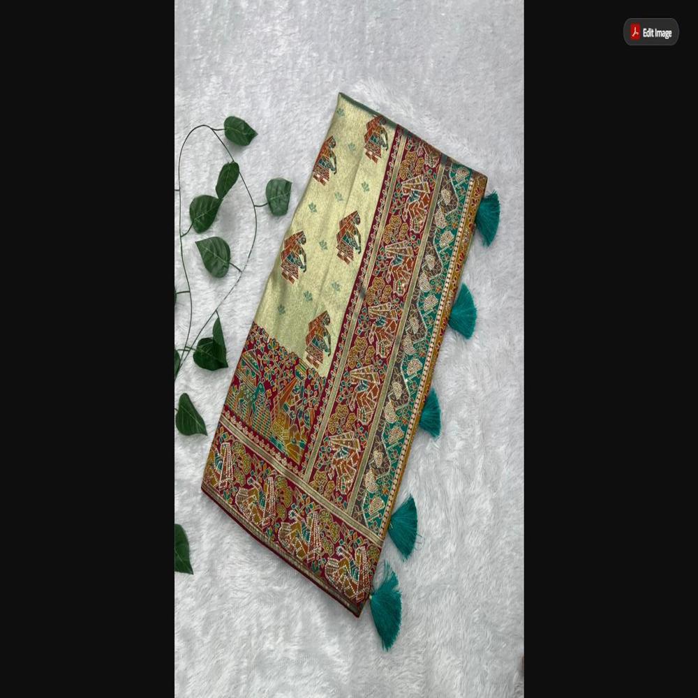 Maroon Gold Position Tissue Saree With Tribal Print & Swarovski Work - Occasion: Party Wear