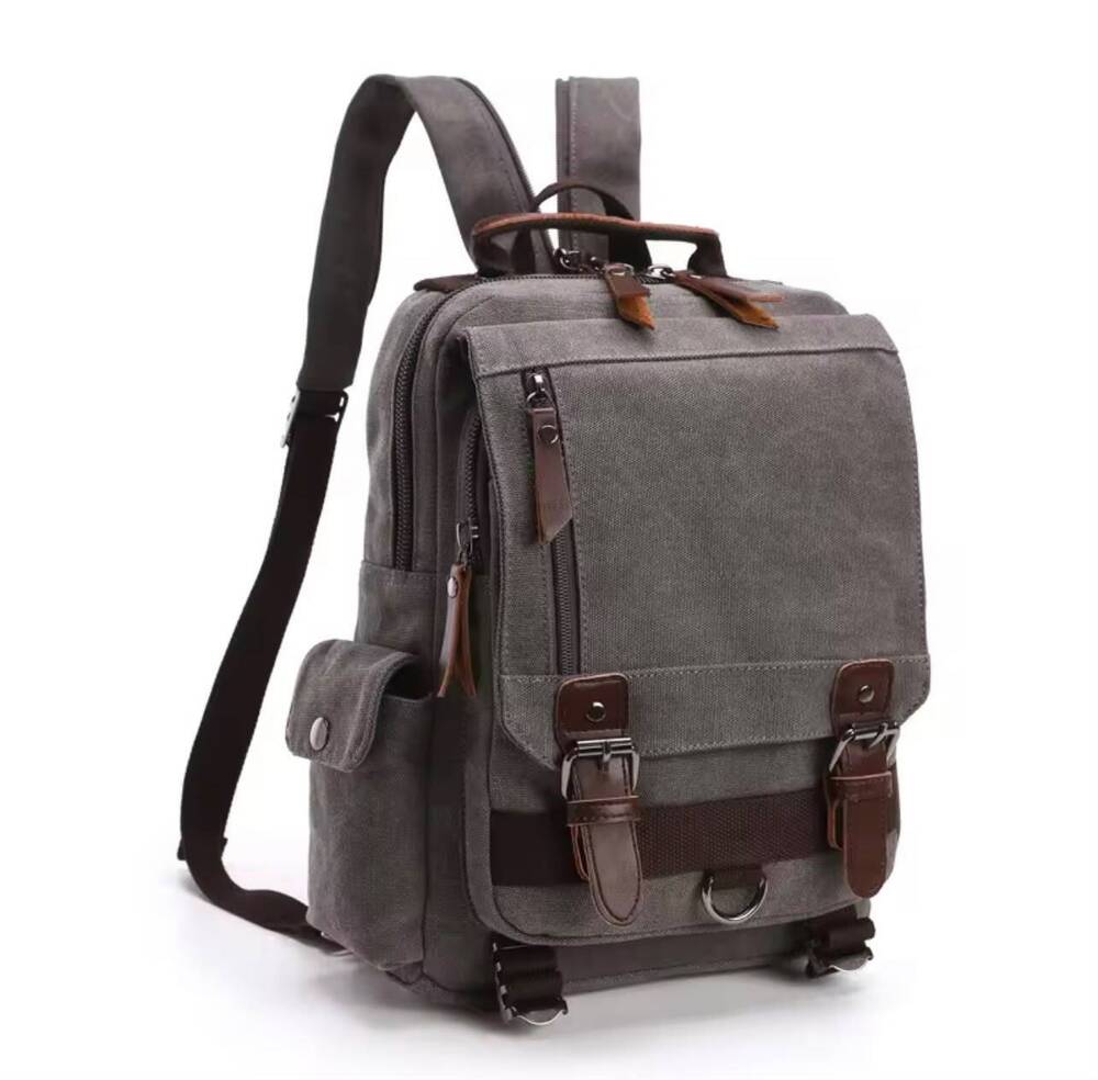Gray Canvas Convertible Sling Backpack