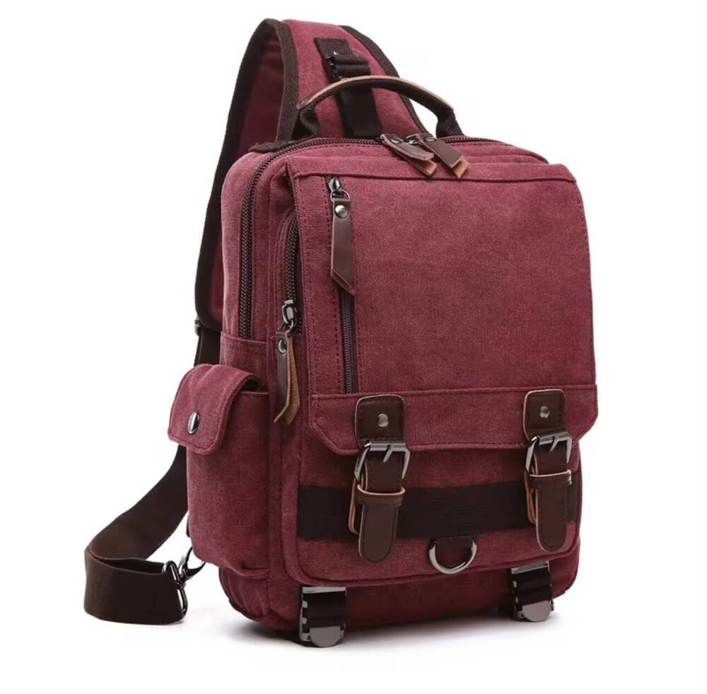 Red Canvas Sling Backpack
