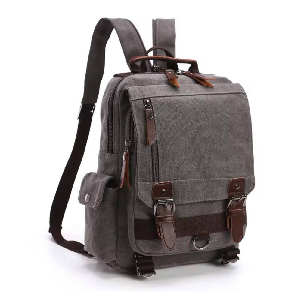 Vintage Style Grey Canvas Backpack