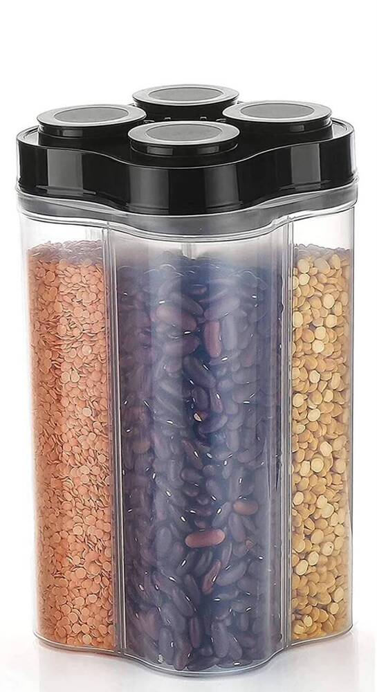 Transparent 4 Section Plastic Kitchen Storage Container