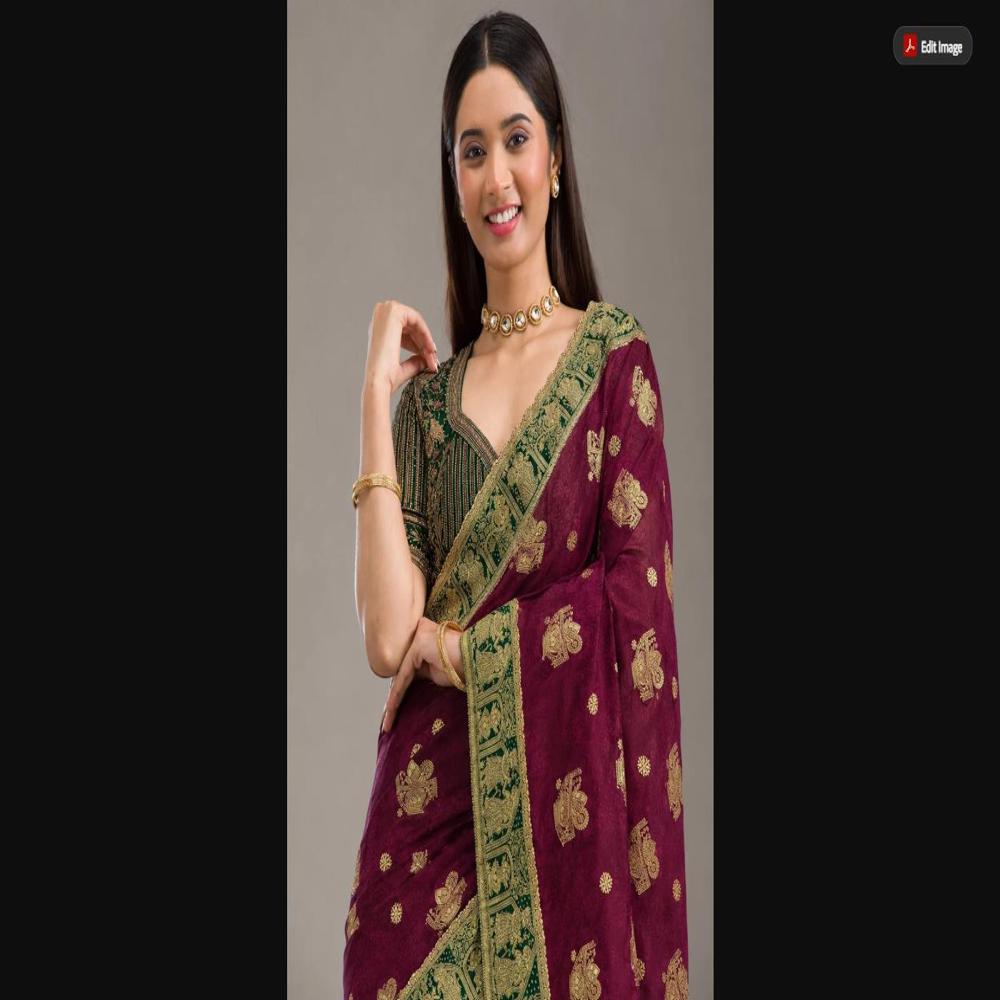 Purple Zarkhan Saree With Emerald Green Heritage Viscose Satin - Occasion: Party Wear
