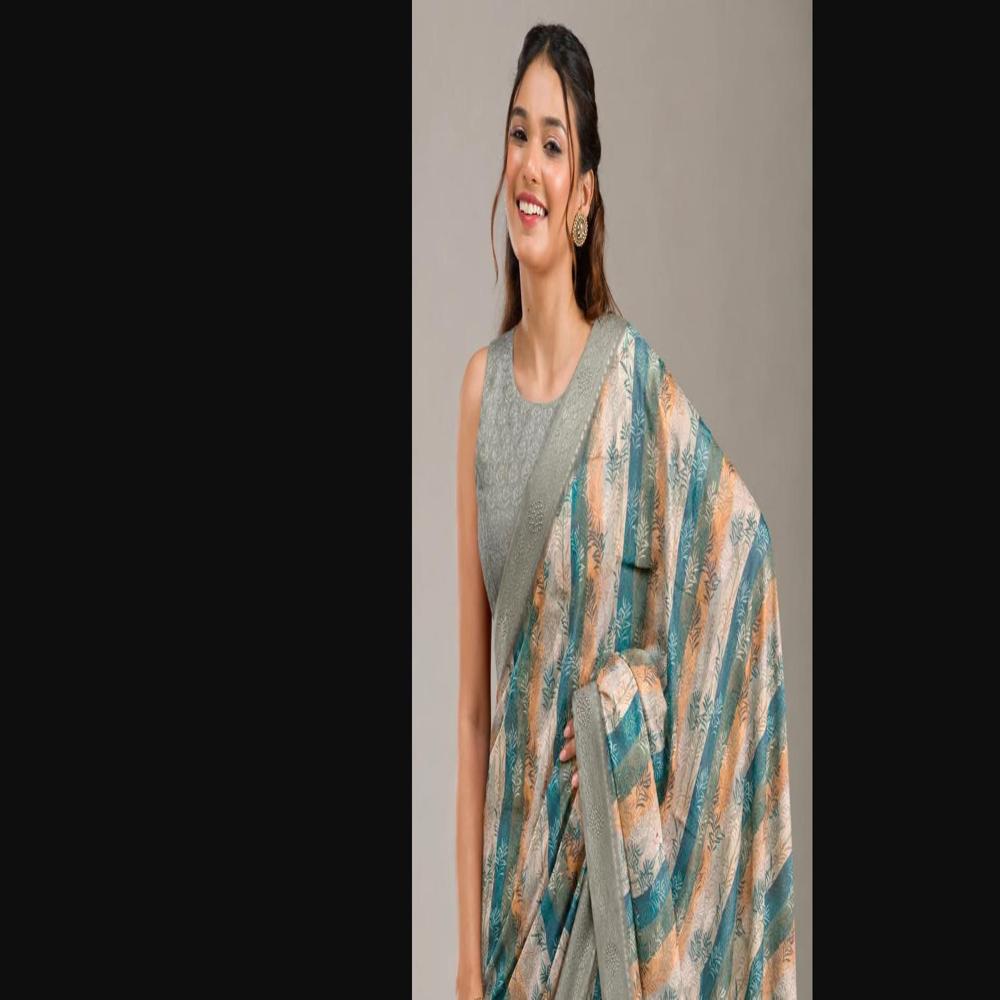 Sage Green Cotton Saree With Printed Pallu & Stone Work - Occasion: Casual