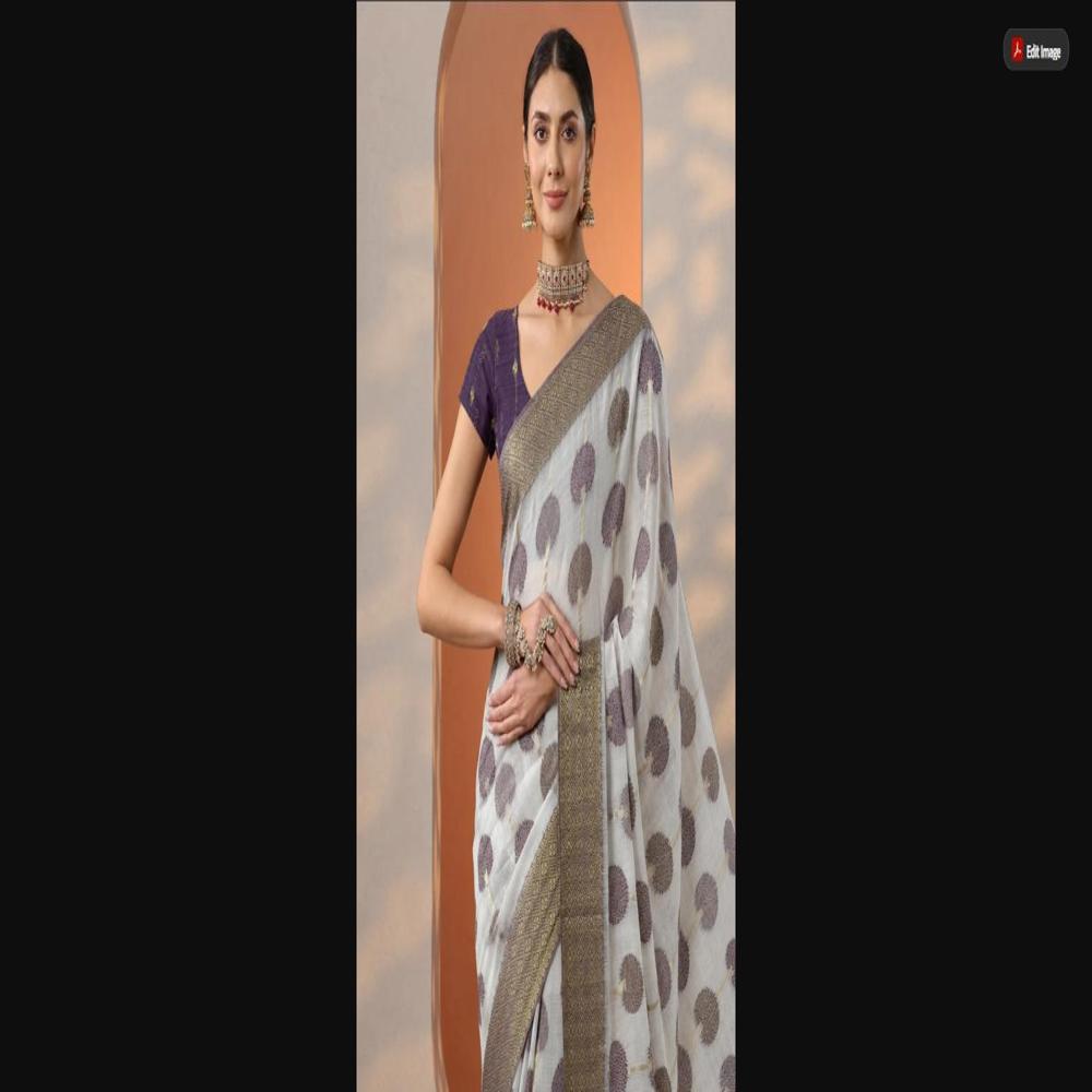 Lavender Purple Cotton Saree With Tree Motifs & Gold Zari Border - Occasion: Party Wear