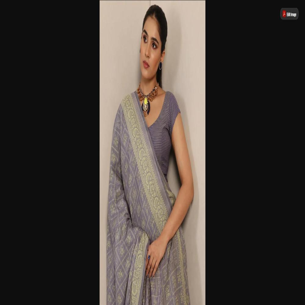 Dusty Lavender Cotton Saree With Floral Butta Weaving & Rich Zari Pallu - Occasion: Party Wear