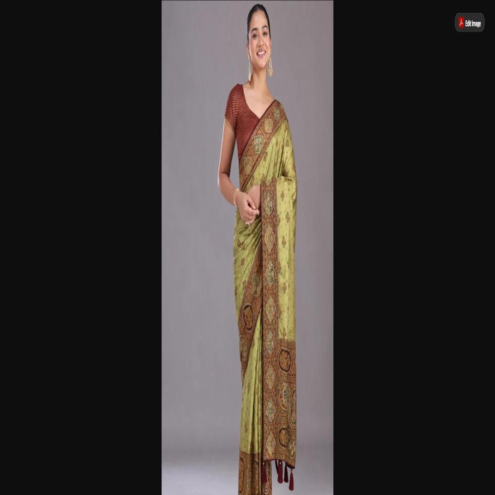 Olive Gold Tissue Saree With Royal Heritage Motifs & Designer Border - Occasion: Party Wear