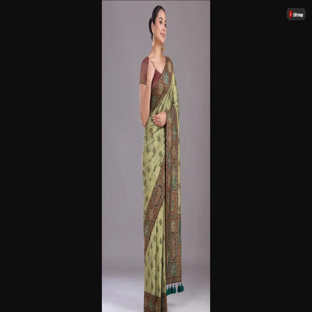 Mint Gold Tissue Saree With Royal Heritage Motifs & Designer Border - Occasion: Party Wear