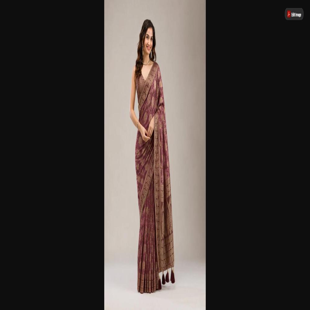 Mauve Rose Satin Saree With Gold Floral Weaving & Designer Pallu