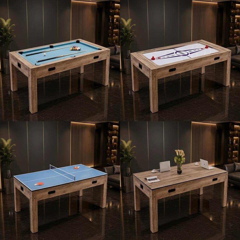 Billiardo 4 in 1 Multi Game Pool Table with Electric Air Hockey, Table Tennis Top and Dinning / Conference Table Top 