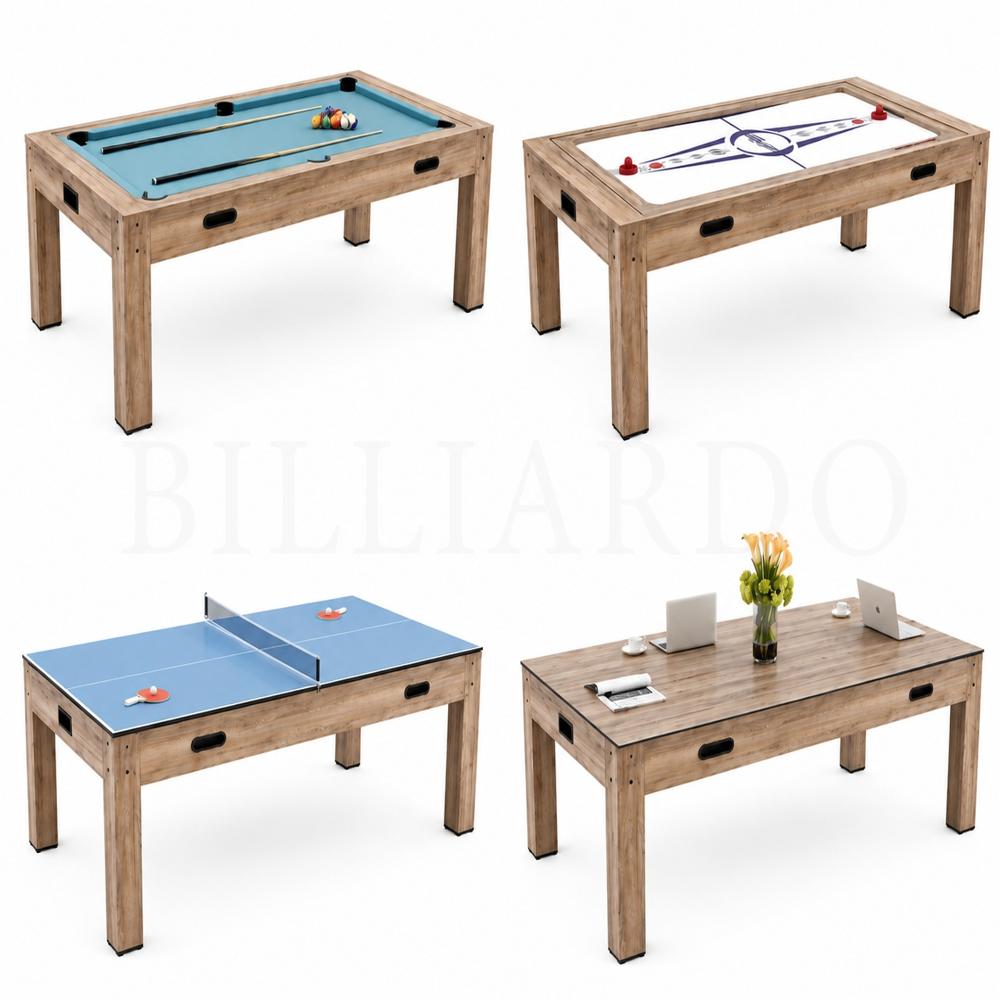 Billiardo 4 in 1 Multi Game Pool Table with Electric Air Hockey, Table Tennis Top and Dinning / Conference Table Top 