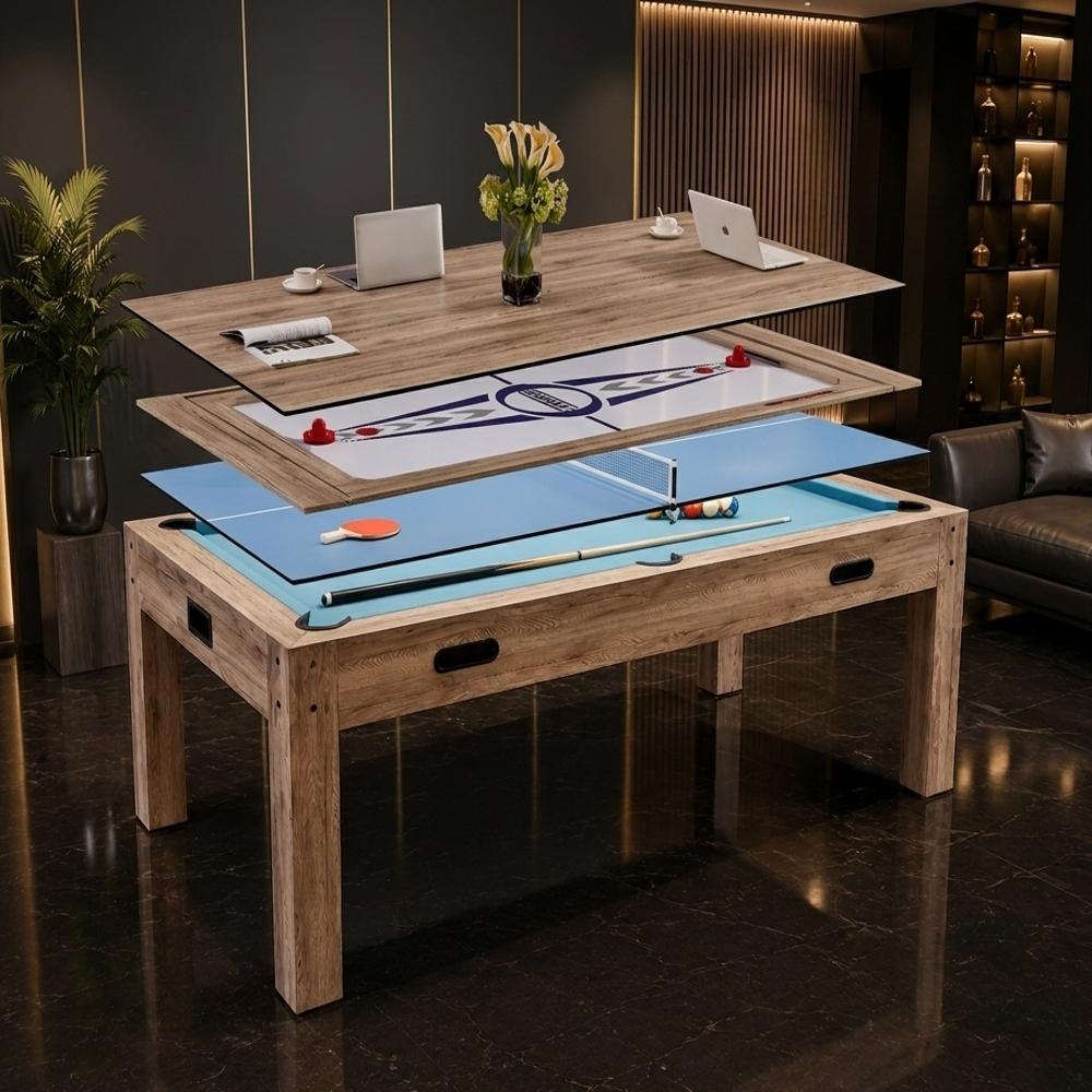 Billiardo 4 in 1 Multi Game Pool Table with Electric Air Hockey, Table Tennis Top and Dinning / Conference Table Top 