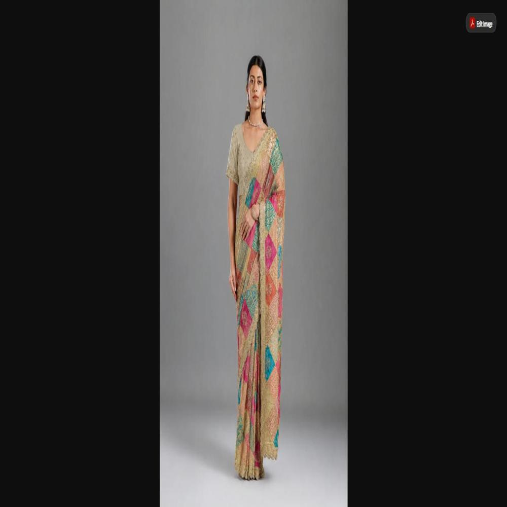 Cream Gold Malai Satin Saree With Rainbow Box Design & Cut Work Border - Occasion: Party Wear