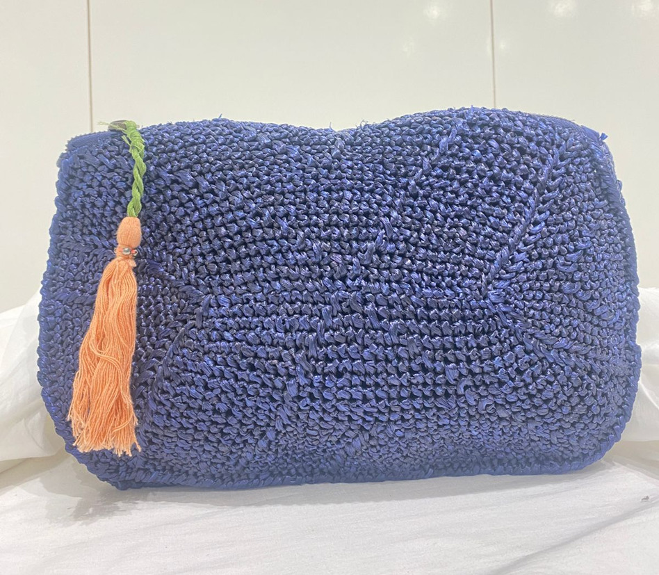 Blue Textured Tassel Pouch