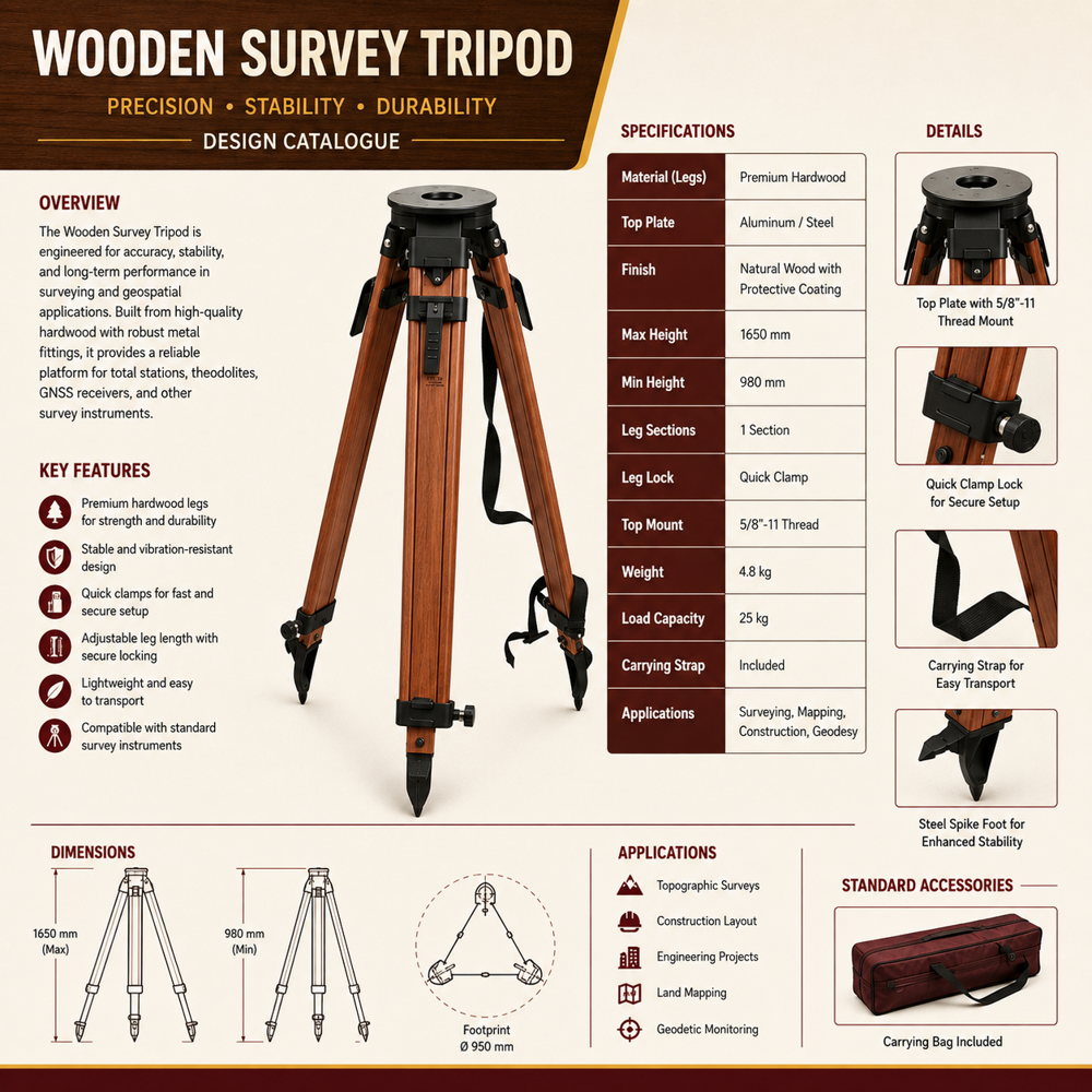 Tripod Instrument - Aluminium, Full Length Up To 2850mm, Silver, Quick Clamp Leg Lock