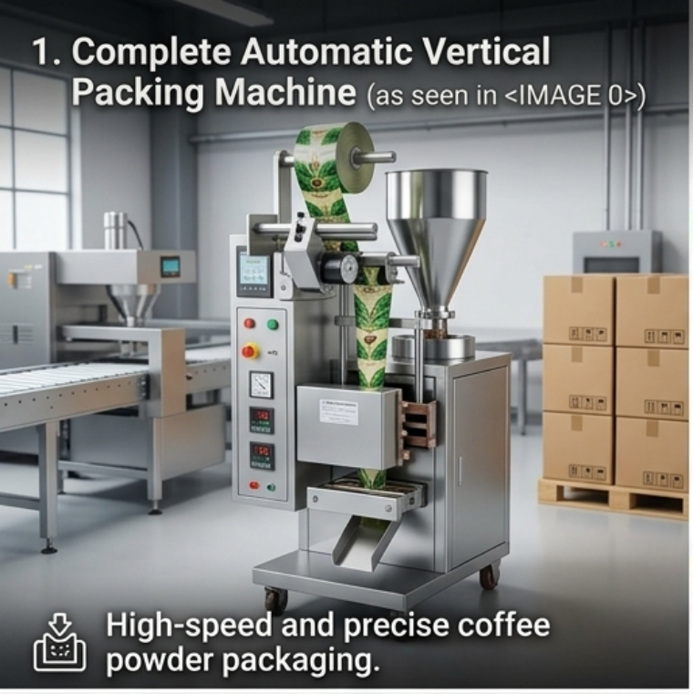 Coffee Powder Packing Machine - Stainless Steel, 850x650x1800mm, Silver | Plc Control, Center Seal, Adjustable Volume