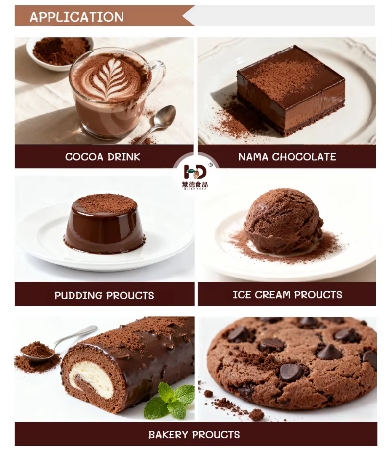 HUIDE Reddish Brown Alkalized Food Grade Cocoa Powder PH6.8 to 8.0 Fat Content 10 to 12% Bulk Factory Supply for Baking