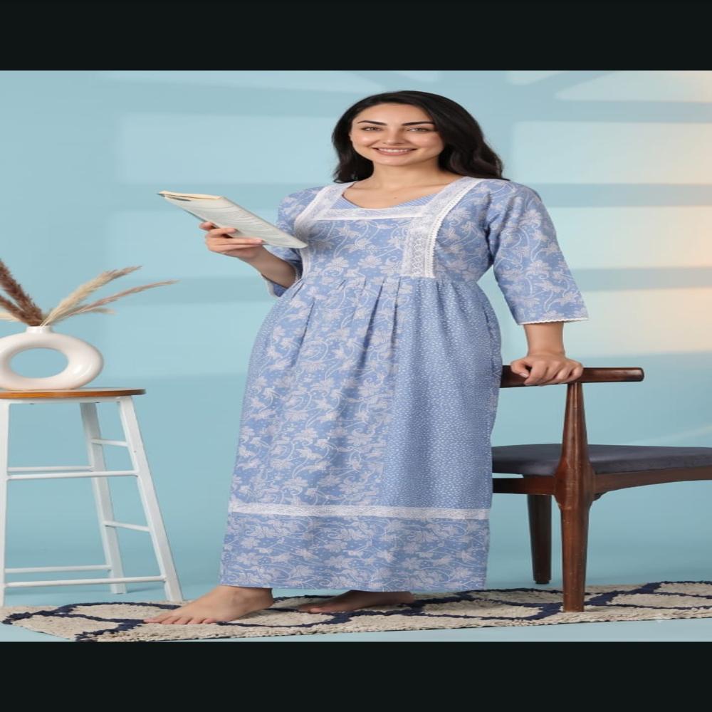 Pure Cotton Kaftan Nightdress for Women | Arabic Long Nightgown with Lace | EVOLOVE