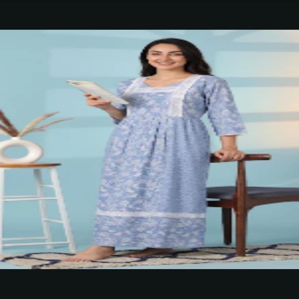 Pure Cotton Kaftan Nightdress for Women | Arabic Long Nightgown with Lace | EVOLOVE