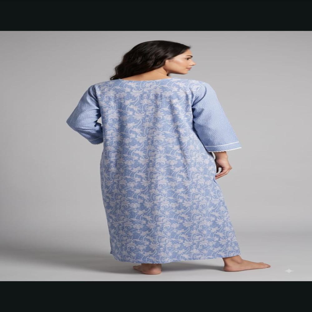 Arabic Pure Cotton Kaftan Nightdress for Women | Long Nightgown with Lace