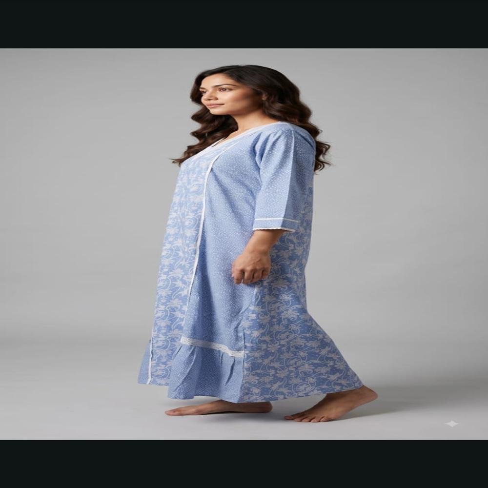 Arabic Pure Cotton Kaftan Nightdress for Women | Long Nightgown with Lace