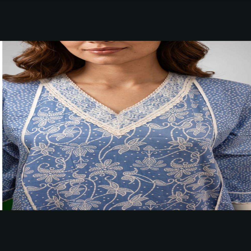 Arabic Pure Cotton Kaftan Nightdress for Women | Long Nightgown with Lace