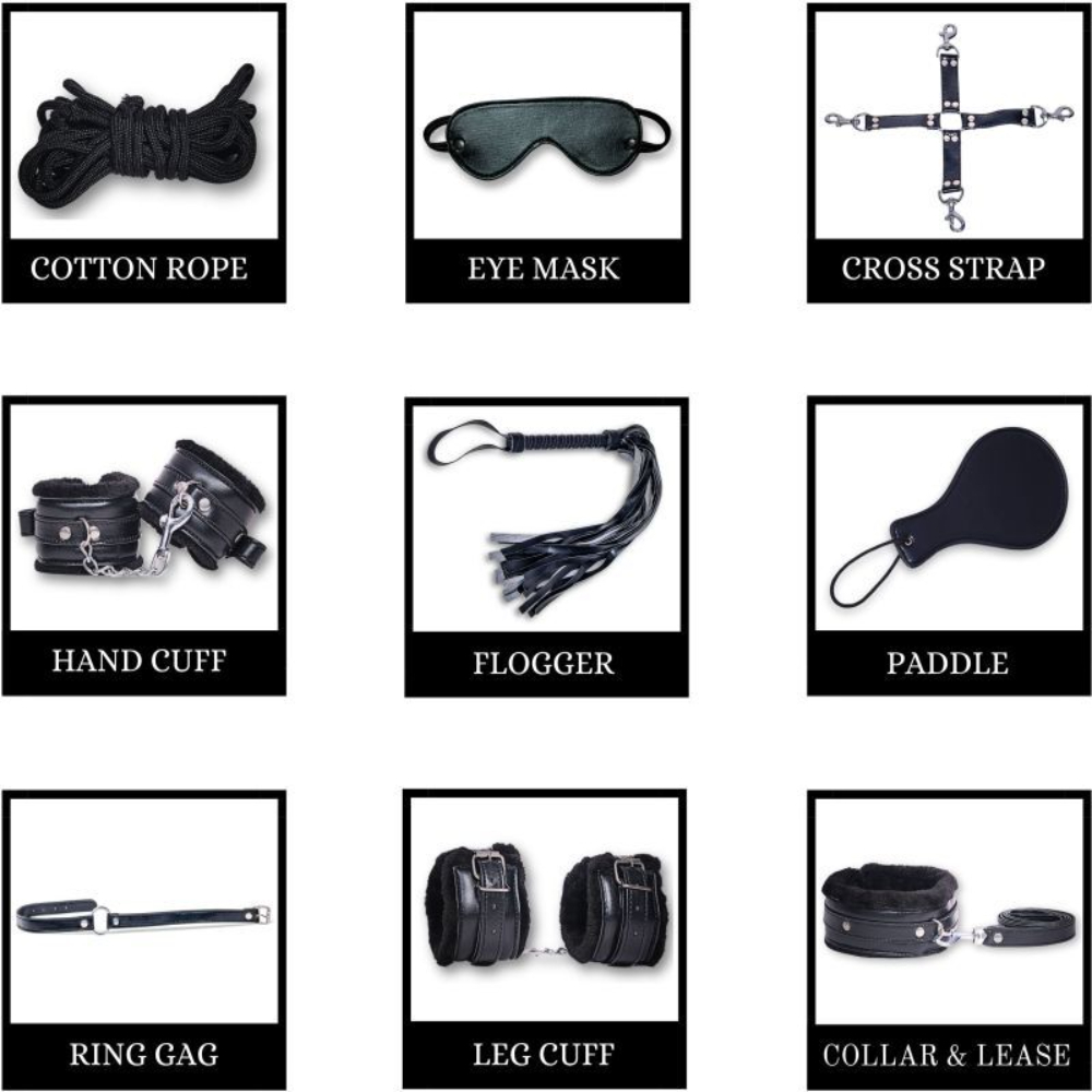 Full Black Bdsm Kit - Material: Leather