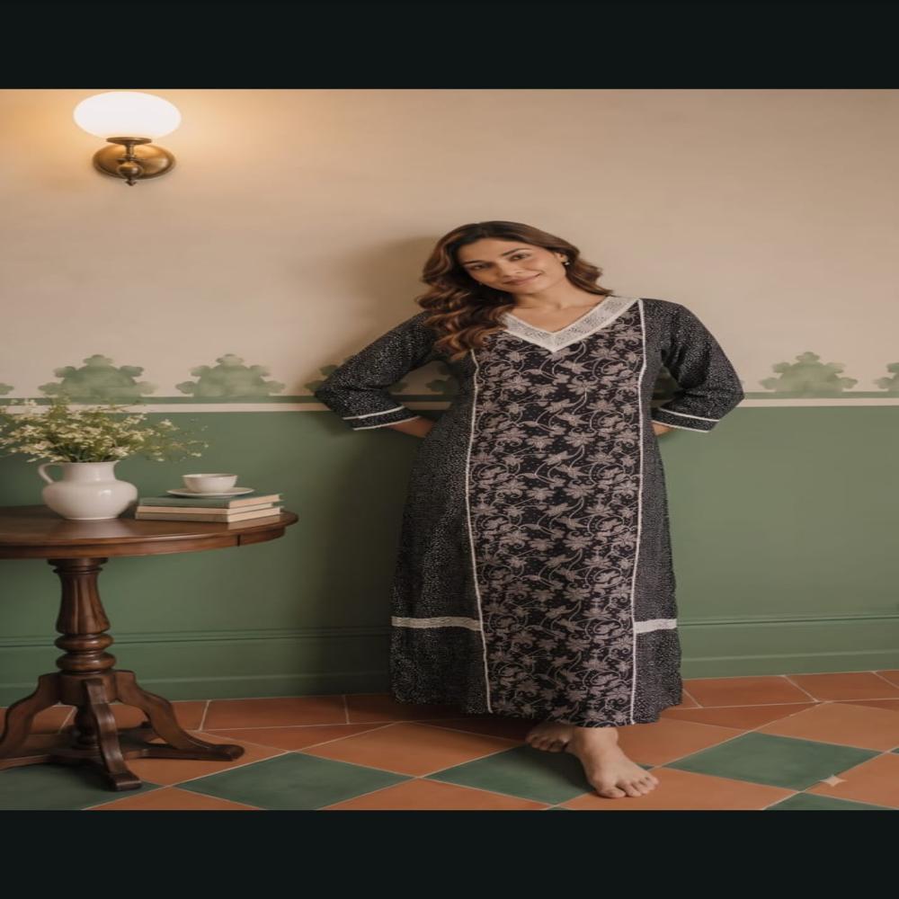 Ladies Arabic Kaftan Nightdress | Long Pure Cotton Nightgown with Lace | Wholesale