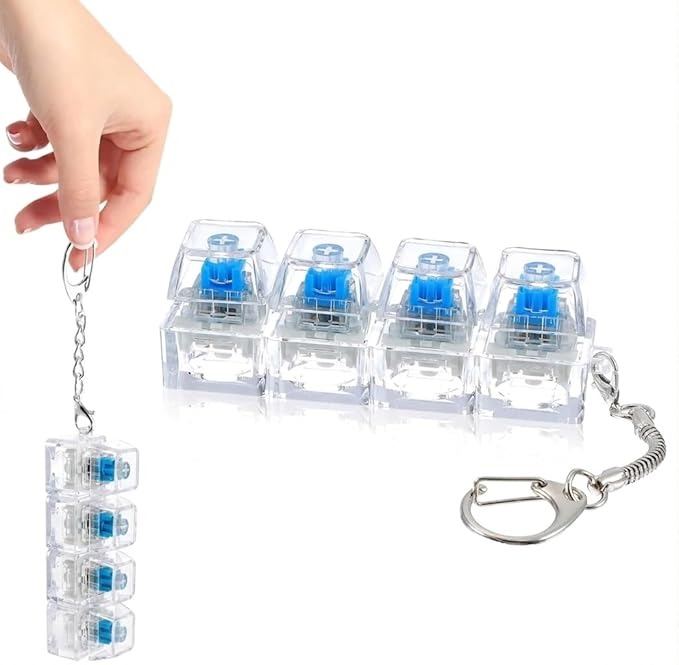 Premium Mechanical Keyboard Switch Keychain - Led Light Fidget Toy For Stress Relief - Color: White