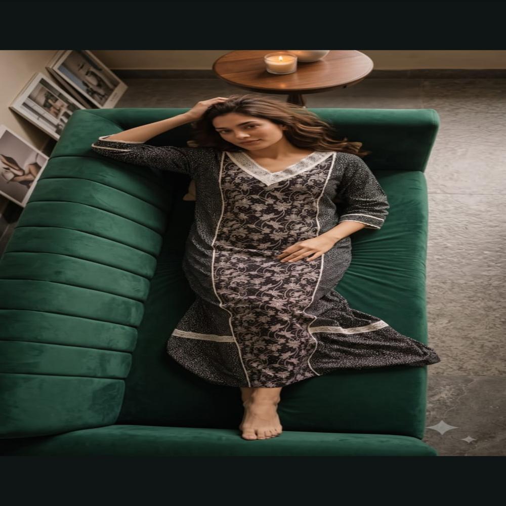 Ladies Arabic Kaftan Nightdress | Long Pure Cotton Nightgown with Lace | Wholesale