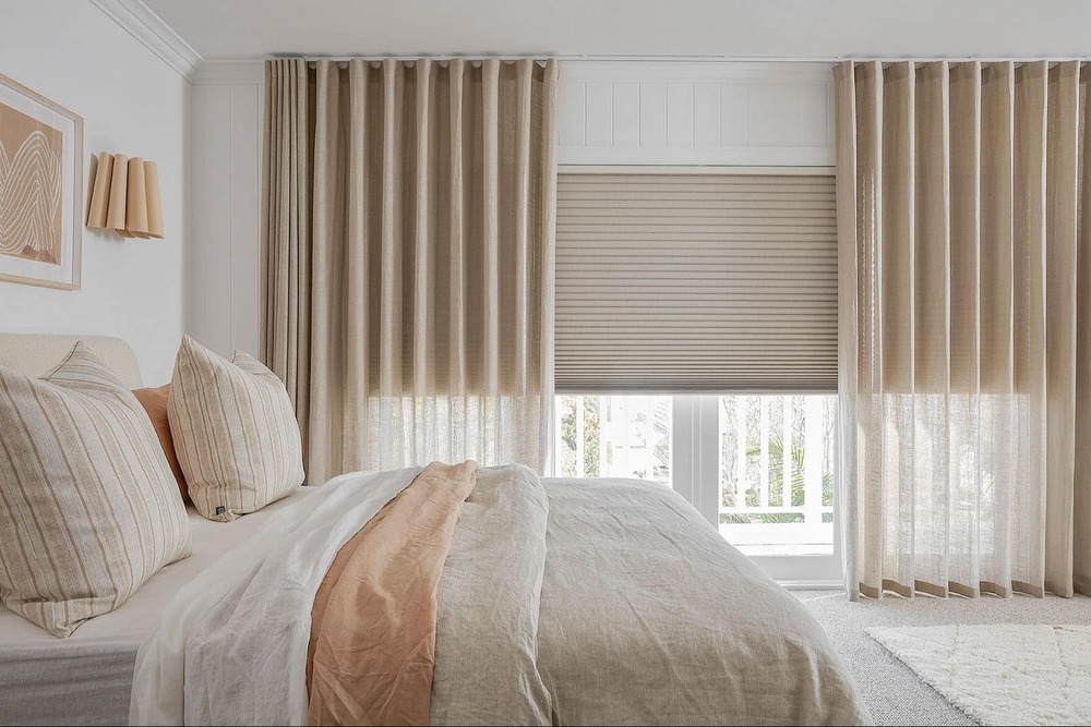 Beige Layered Curtains and Blinds