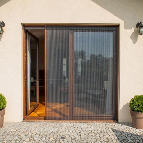 Brown Framed Pleated Retractable Mosquito Mesh Door