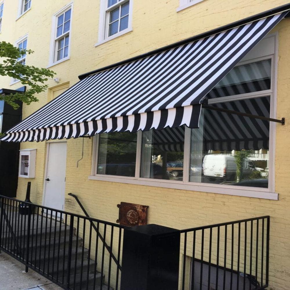 Black and White Striped PVC Window Awning
