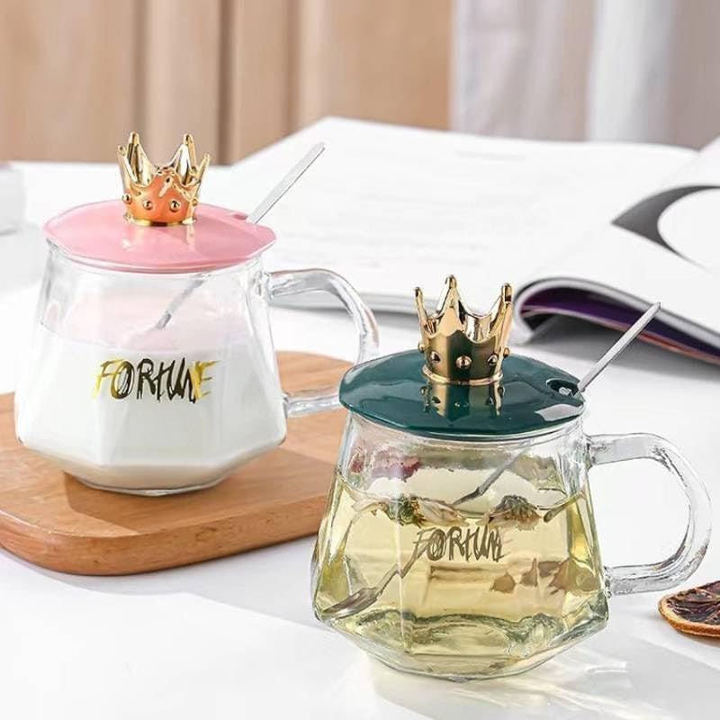 Glass Coffee Mug With Crown Lid