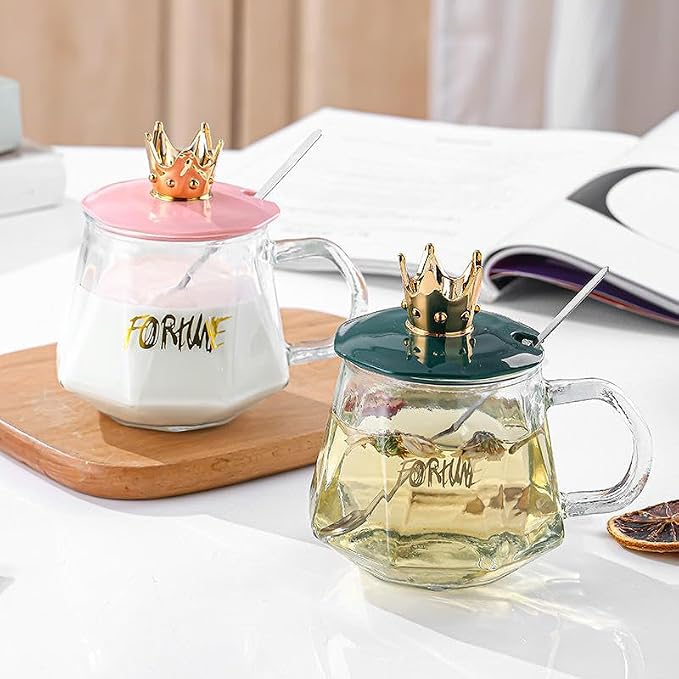 Glass Coffee Mug With Crown Lid
