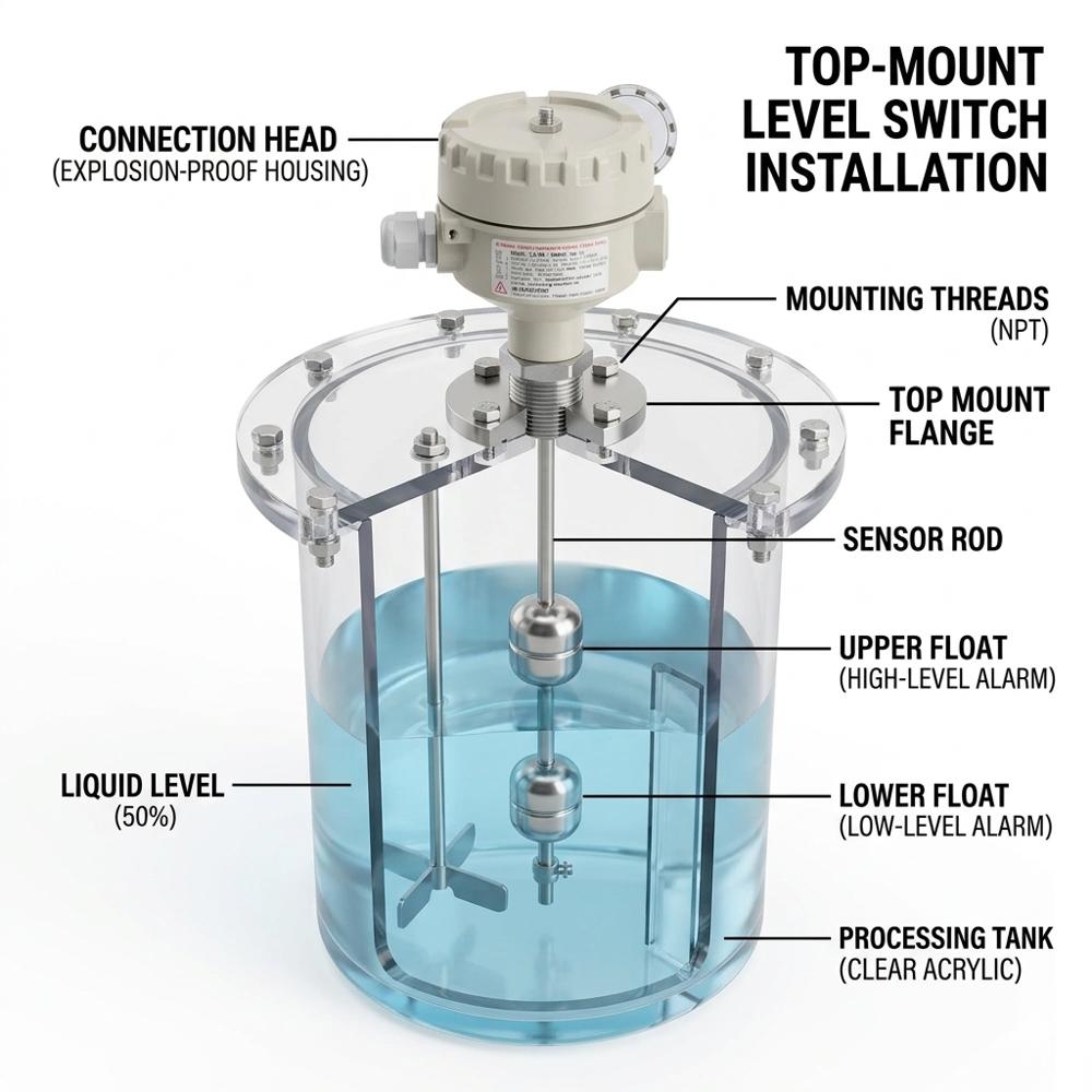 Top Mount Magnetic Level Switch - Color: Grey