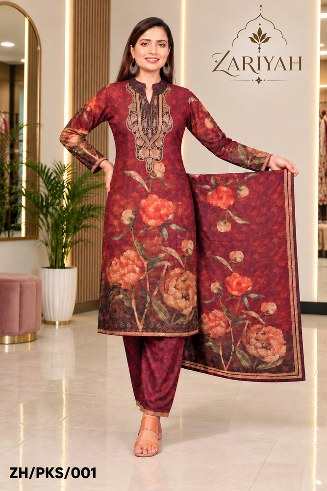 ZH-PKS-001 Kurti With Trouser And Shawl