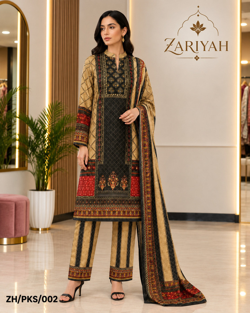 ZH-PKS-002 Fancy Kurti With Trouser And Shawl