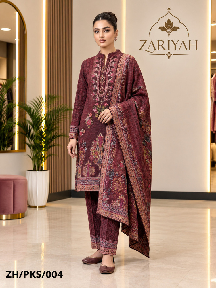 ZH-PKS-004 Designer Kurti With Trouser And Shawl