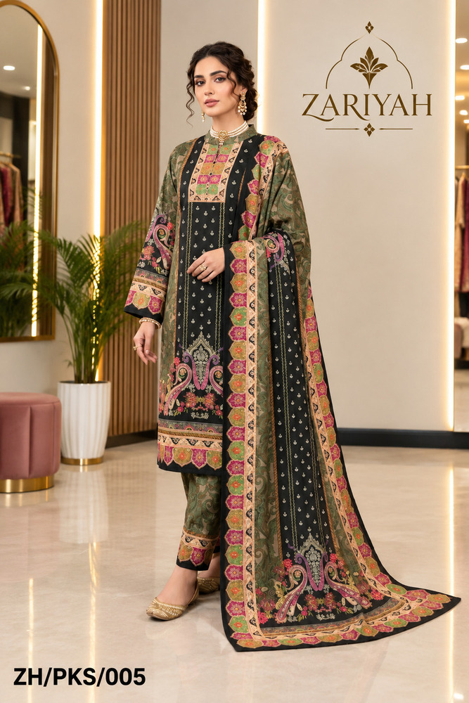 ZH-PKS-005 Stylish Kurti With Trouser And Shawl