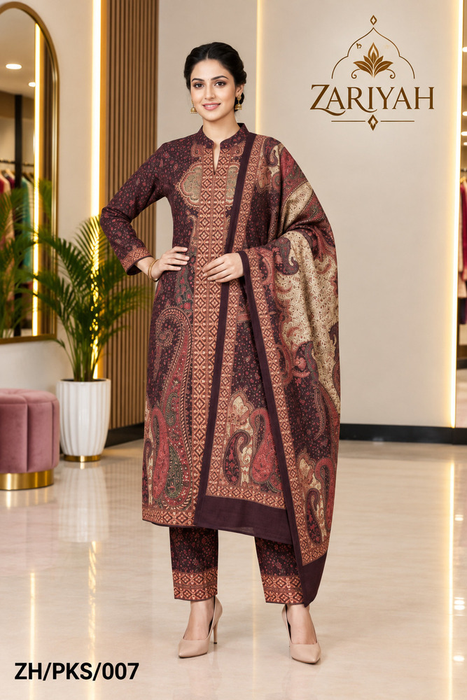 ZH-PKS-007 Party Wear Kurti With Trouser And Shawl