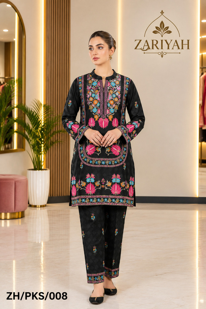 ZH-PKS-008 Black Printed Kurti Set