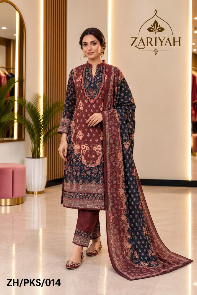 ZH-PKS-014 3 Pcs Fancy Printed Kurti Set
